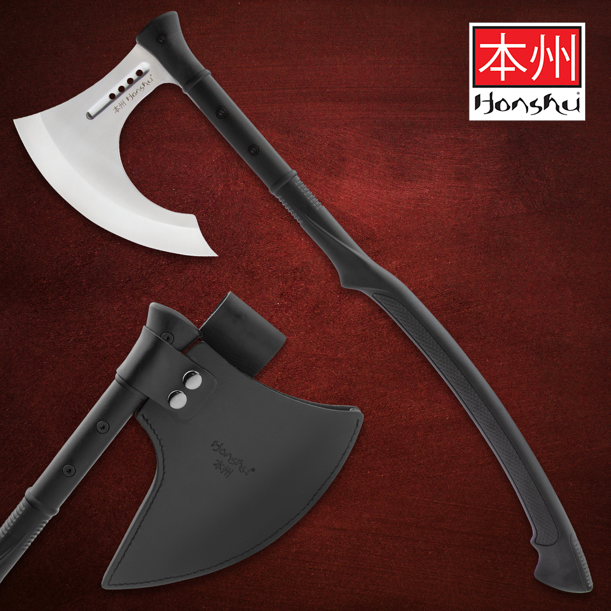 Honshu Karito Battle Axe With Premium Leather Sheath - BUDK.com
