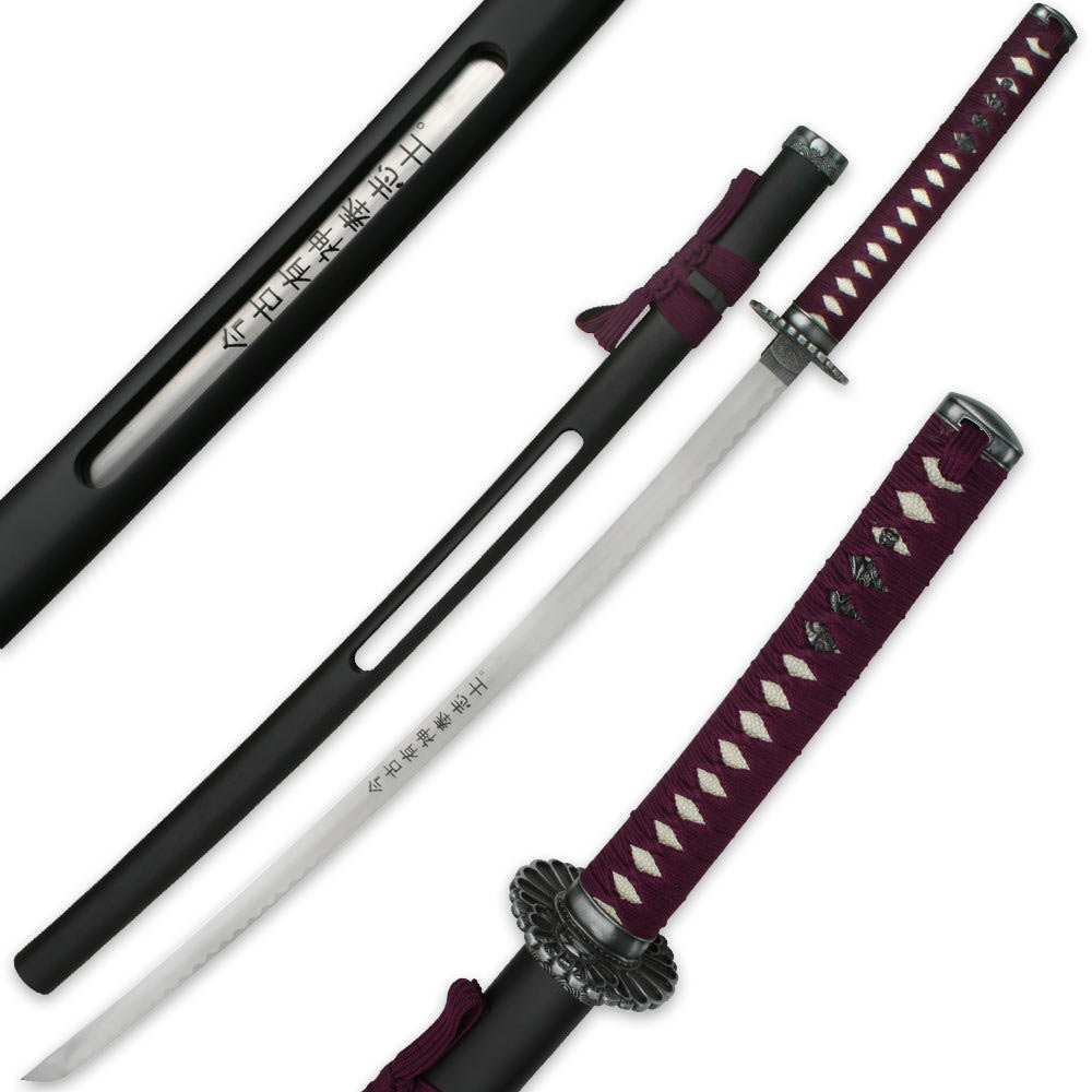 Purple Samurai Warrior Sword With Open Scabbard