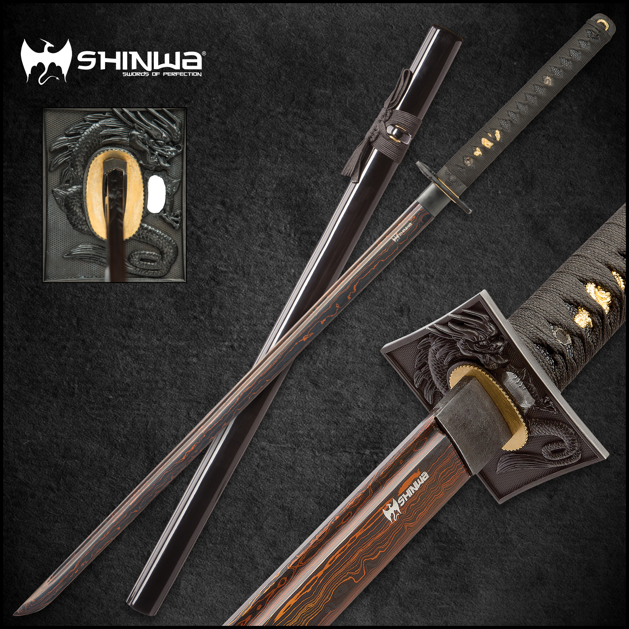 Shinwa Black Knight Katana - Handmade with Damascus Steel